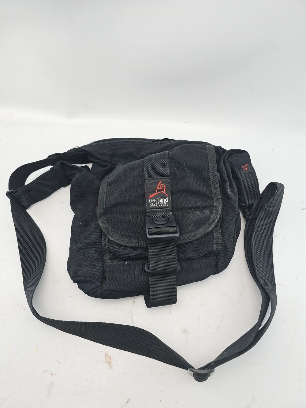 Overland Equipment Black Canvas Messenger Bag with Front Buckle